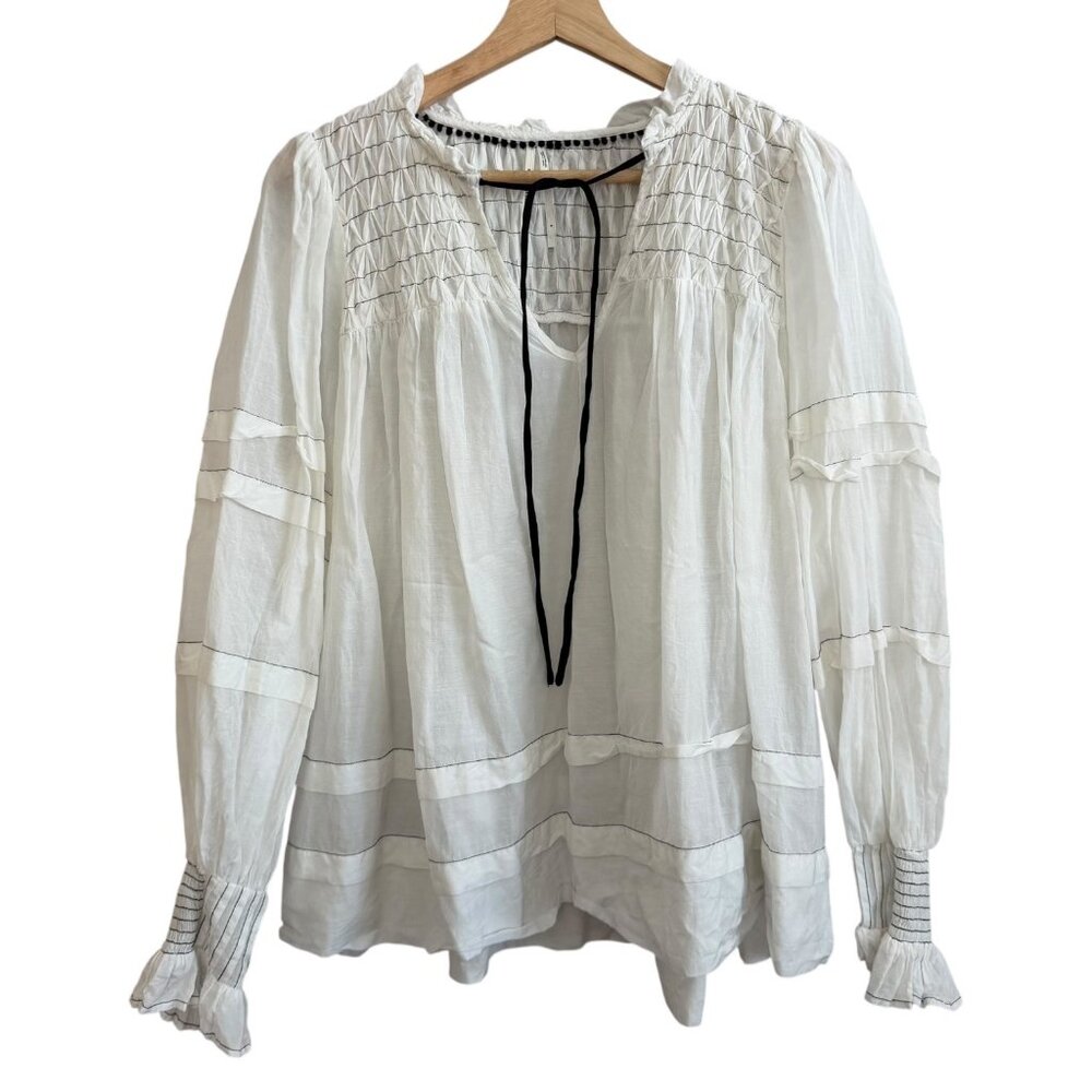 Anthropologie Balloon‎ Sleeve Peasant Blouse Cottagecore Pirate Romantic White S